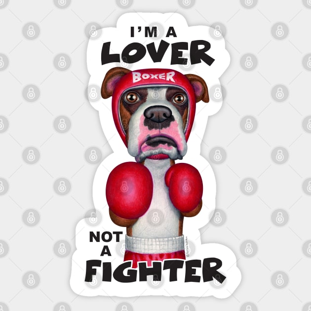 Classic Boxer Dog ready to box on Boxer with Gloves and Headgear Sticker by Danny Gordon Art